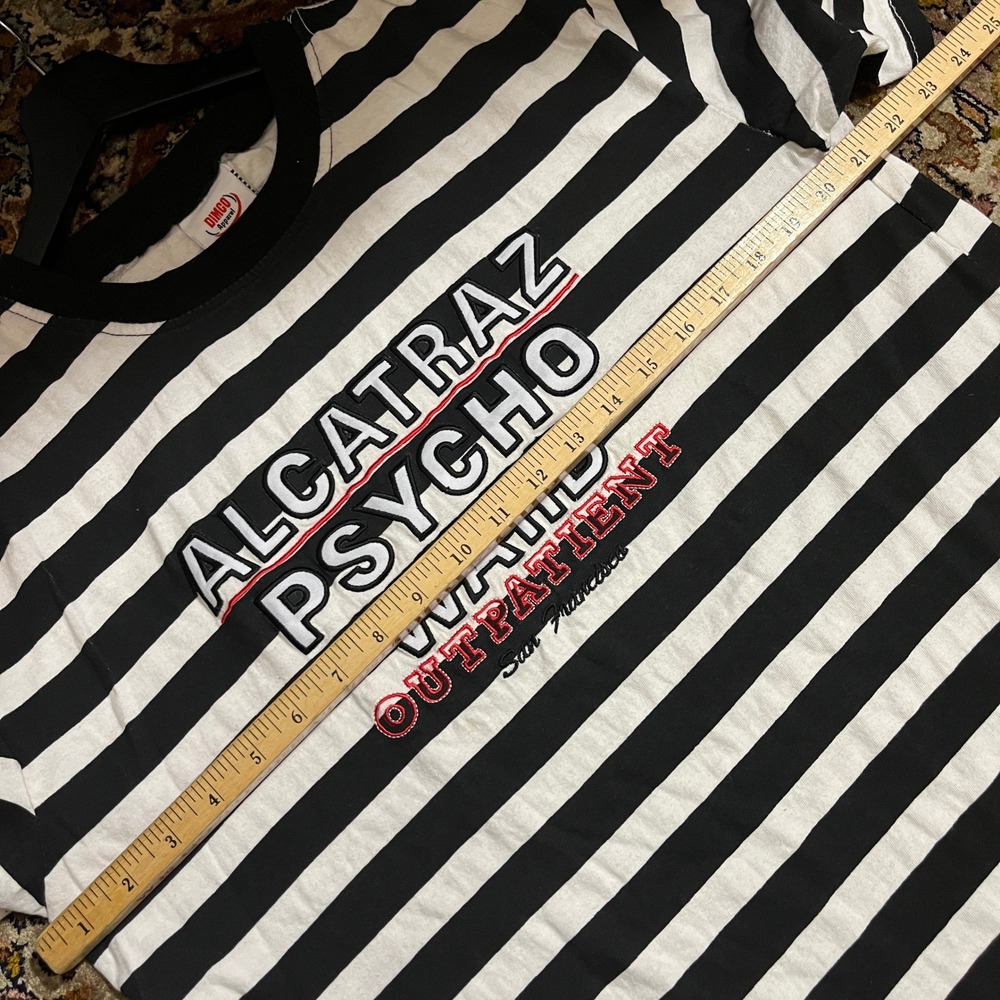 Alcatraz Psycho Ward Outpatient Striped Graphic Shirt Mens LARGE Black White - Picture 4 of 5